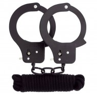 Чёрные наручники из металла с веревкой "BONDX METAL CUFFS LOVE ROPE"