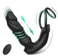 Премиум вибромассажер простаты телескопический LUX с 2 кольцами, с пультом и с приложением