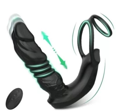 Премиум вибромассажер простаты телескопический LUX с 2 кольцами, с пультом и с приложением